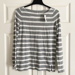 Ann Taylor LOFT Long Sleeve Grey white striped shirt XS